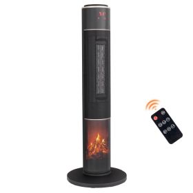33inch Tower Space Heater With 3D Flame, 1500W Portable Electric Heater With Thermostat, 60 Degrees Oscillation, Timer, Remote Control, For Indoo (Option: Black)